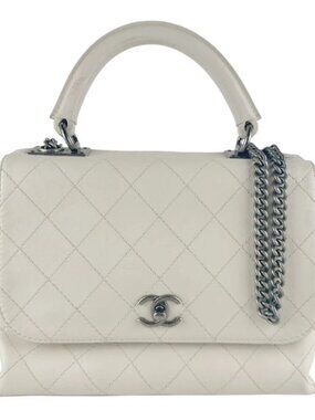 CHANEL Handbag Shoulder Bag Off White Leather/Metal